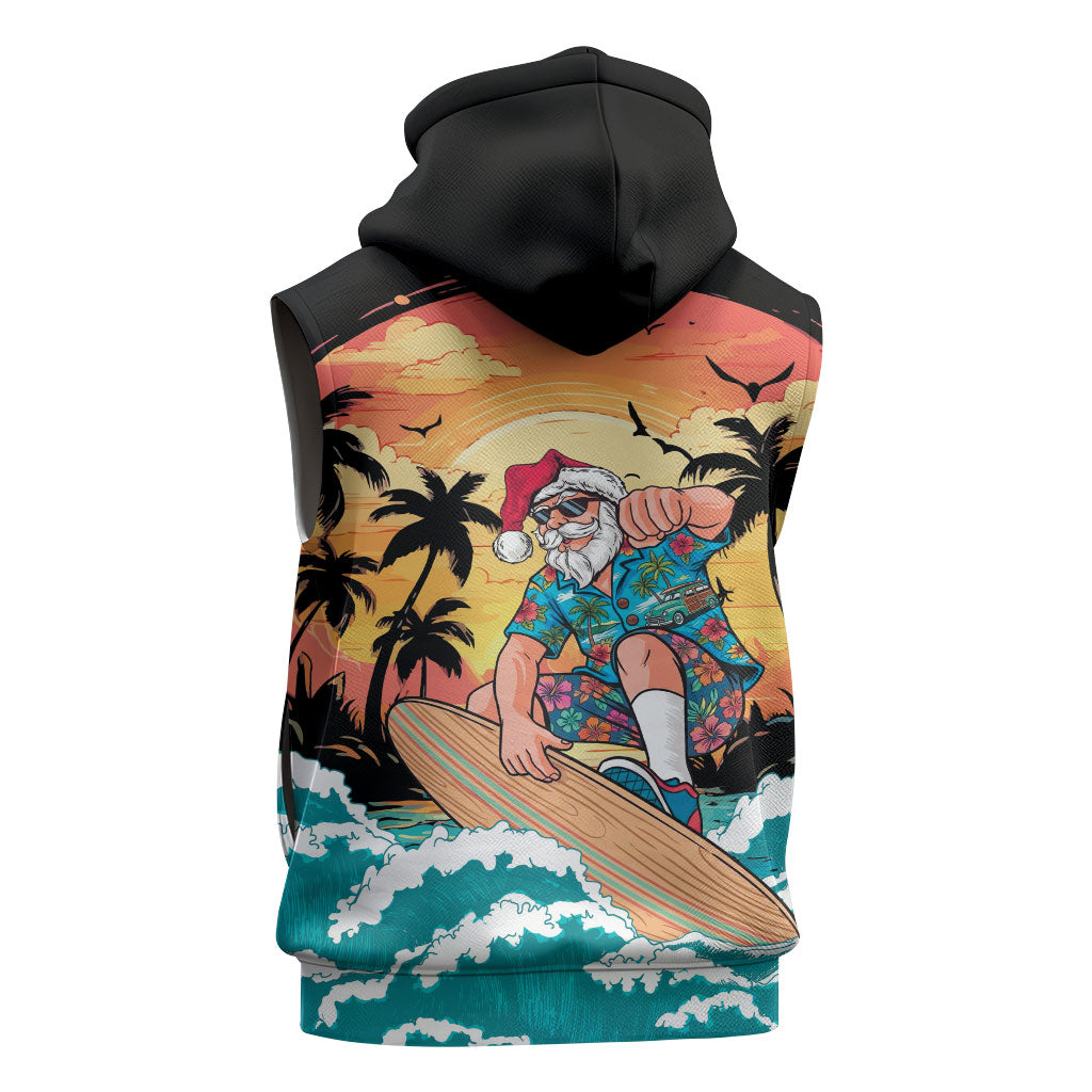 Vintage Santa Claus Surfing Summer Sleeveless Hoodie Mele Kalikimaka i Iulai!