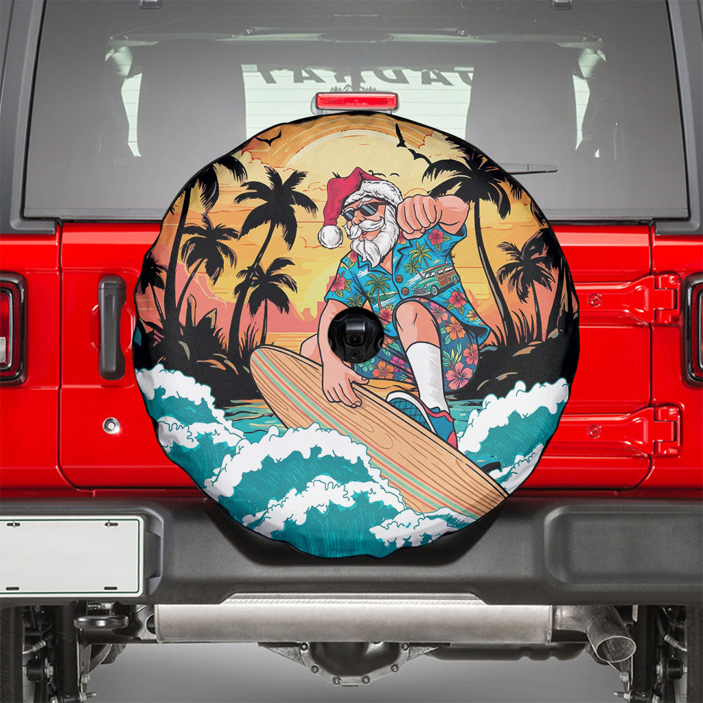 Vintage Santa Claus Surfing Summer Spare Tire Cover Mele Kalikimaka i Iulai!