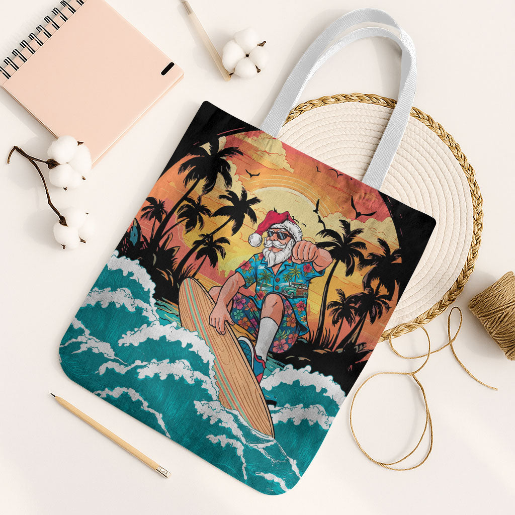 Vintage Santa Claus Surfing Summer Tote Bag Mele Kalikimaka i Iulai!