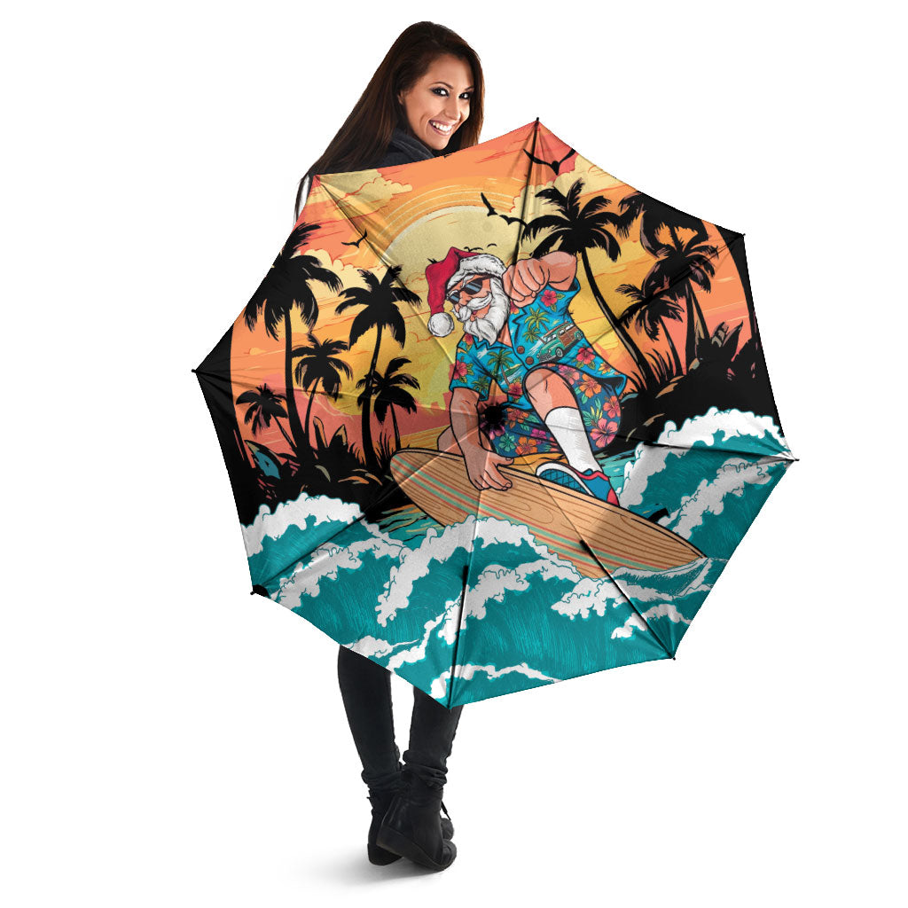 Vintage Santa Claus Surfing Summer Umbrella Mele Kalikimaka i Iulai!