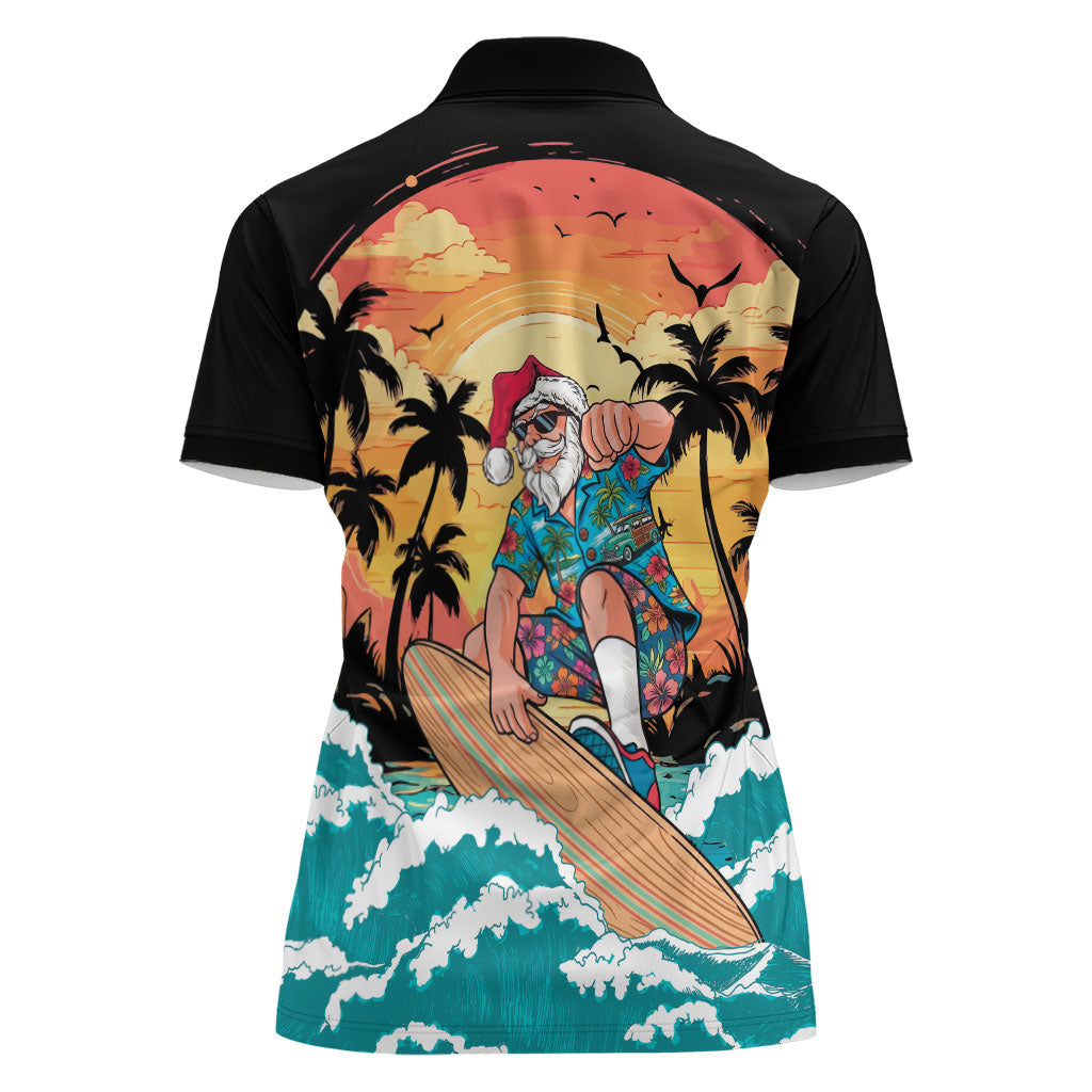 Vintage Santa Claus Surfing Summer Women Polo Shirt Mele Kalikimaka i Iulai!