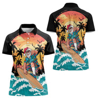 Vintage Santa Claus Surfing Summer Women Polo Shirt Mele Kalikimaka i Iulai!