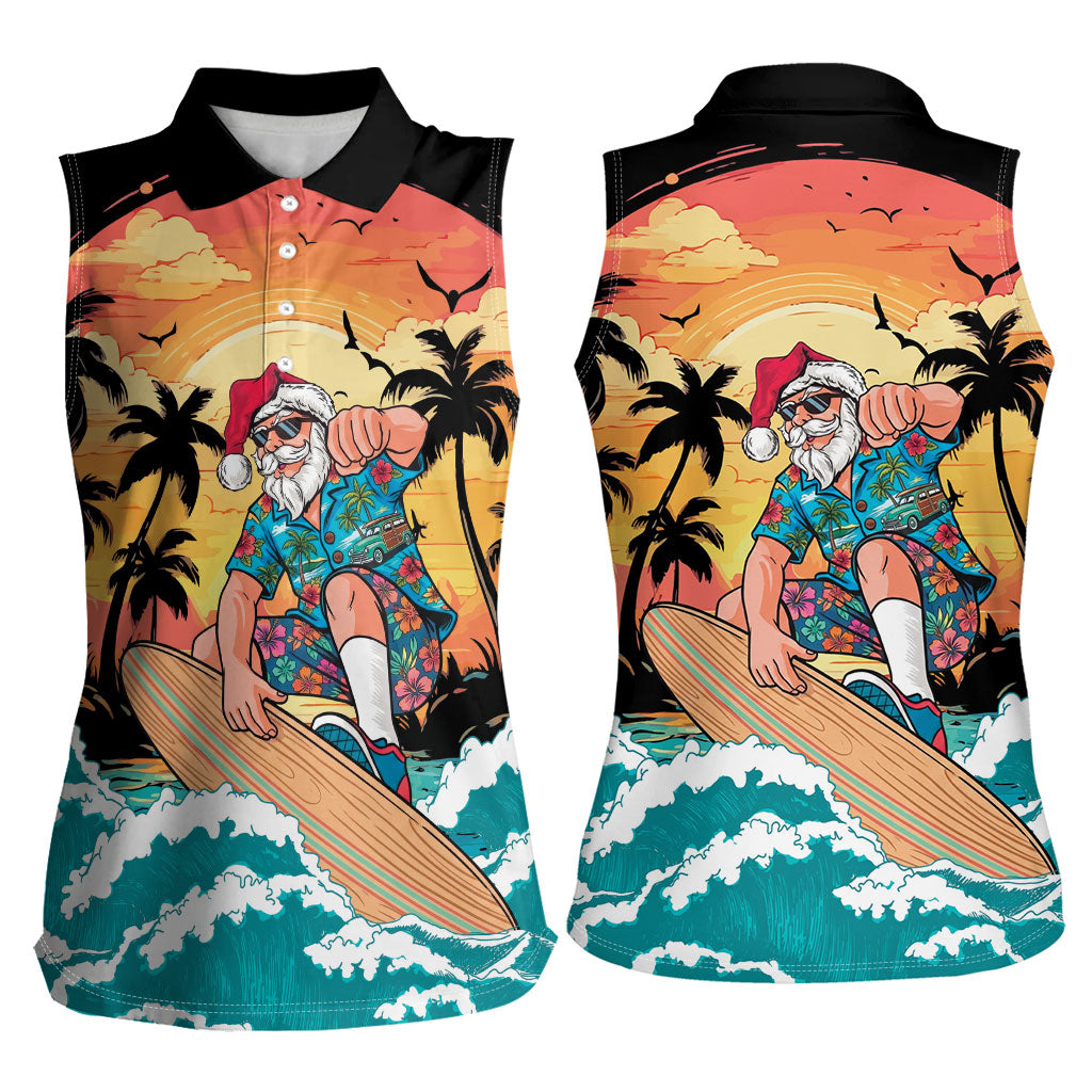 Vintage Santa Claus Surfing Summer Women Sleeveless Polo Shirt Mele Kalikimaka i Iulai!