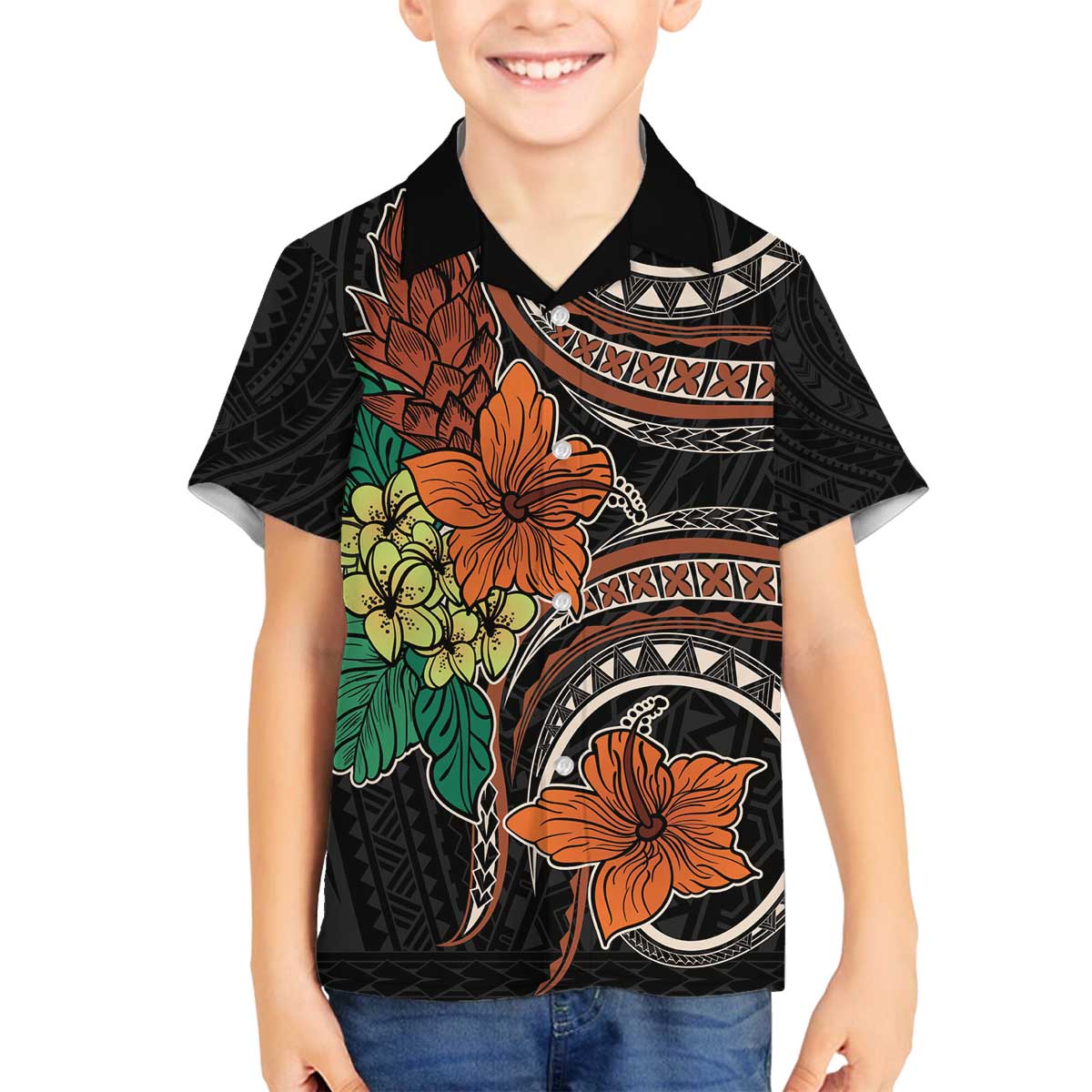 Vintage Hibiscus Pacific Floral Family Matching Off The Shoulder Long Sleeve Dress and Hawaiian Shirt