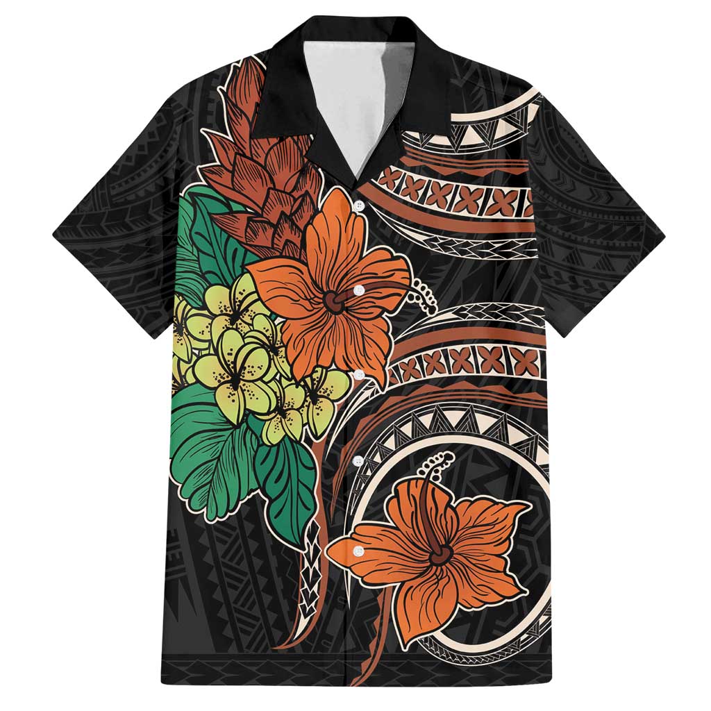 Vintage Hibiscus Pacific Floral Family Matching Summer Maxi Dress and Hawaiian Shirt LT9 Dad's Shirt - Short Sleeve Black - Polynesian Pride