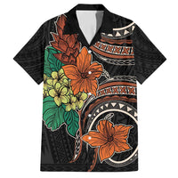 Vintage Hibiscus Pacific Floral Family Matching Summer Maxi Dress and Hawaiian Shirt LT9 Dad's Shirt - Short Sleeve Black - Polynesian Pride
