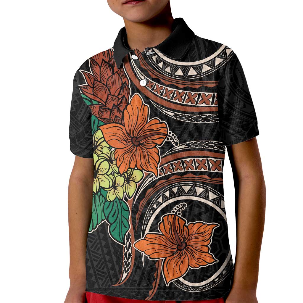 Vintage Hibiscus Pacific Floral Kid Polo Shirt