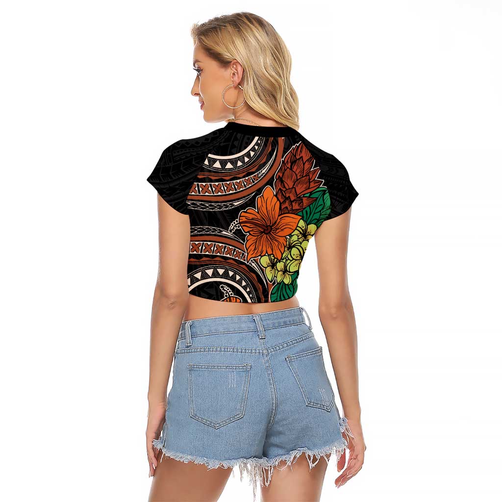 Vintage Hibiscus Pacific Floral Raglan Cropped T Shirt