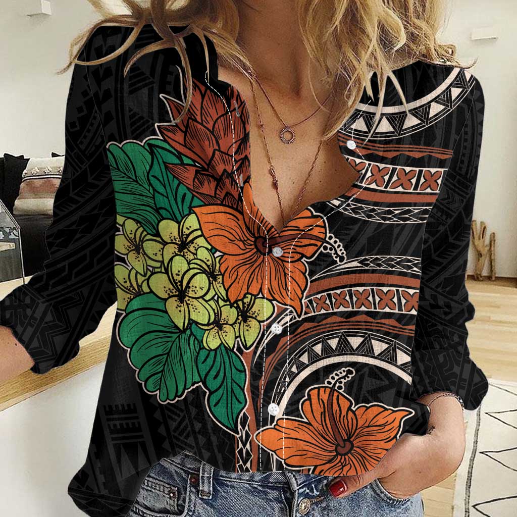 Vintage Hibiscus Pacific Floral Women Casual Shirt