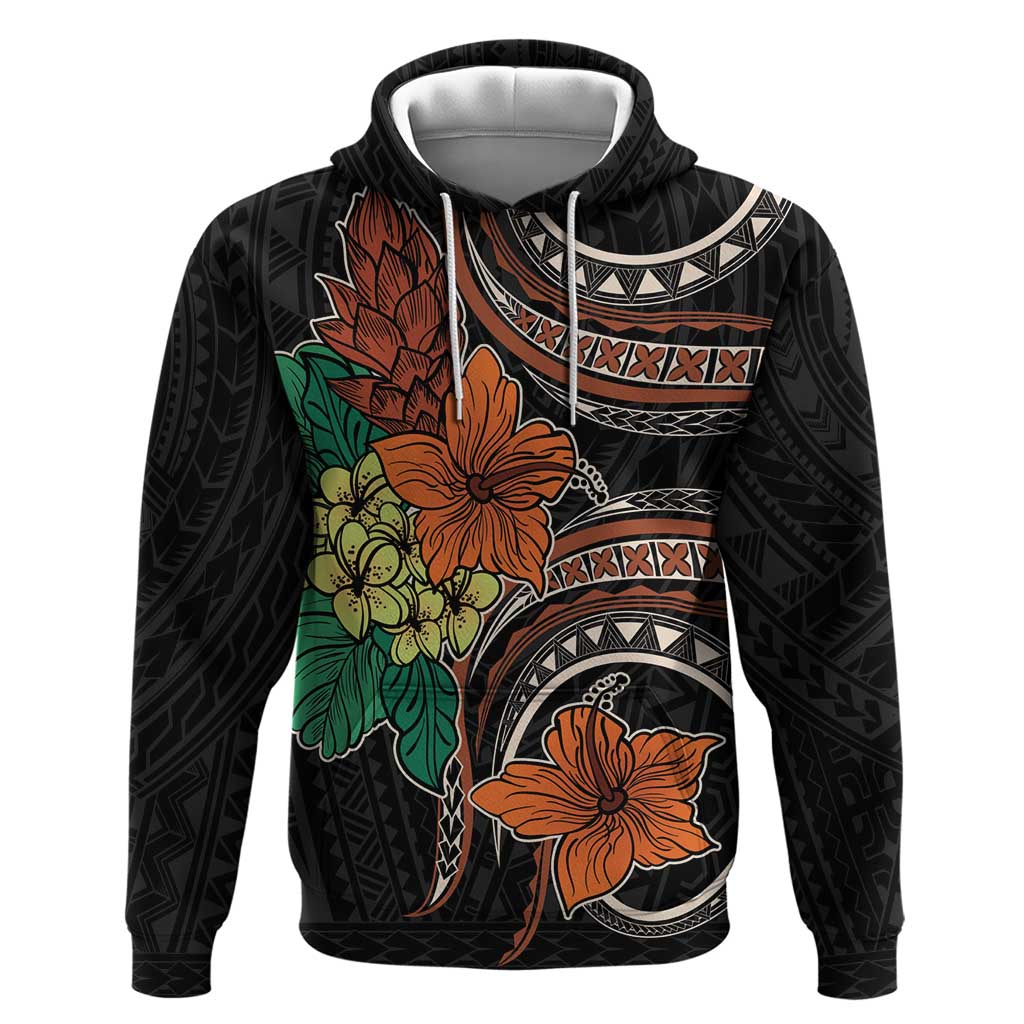 Vintage Hibiscus Pacific Floral Zip Hoodie LT9 Pullover Hoodie Black - Polynesian Pride