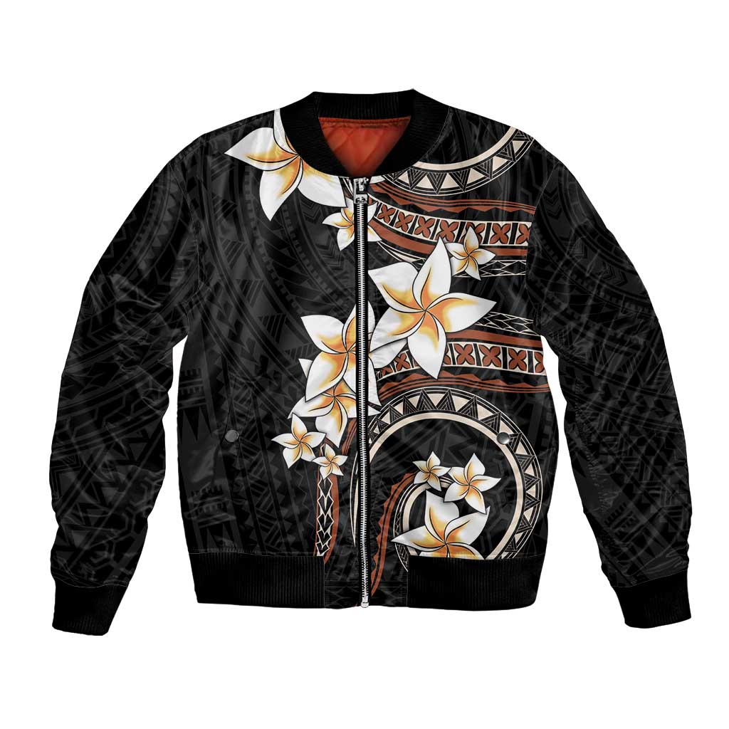 Vintage Plumeria Pacific Floral Bomber Jacket LT9 Unisex Black - Polynesian Pride