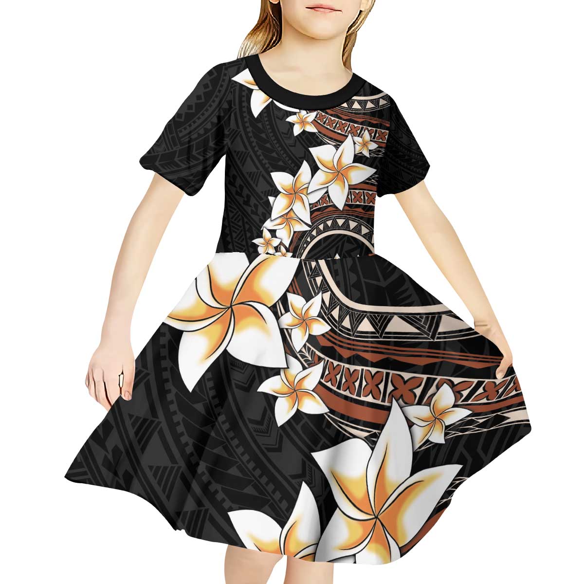 Vintage Plumeria Pacific Floral Kid Short Sleeve Dress