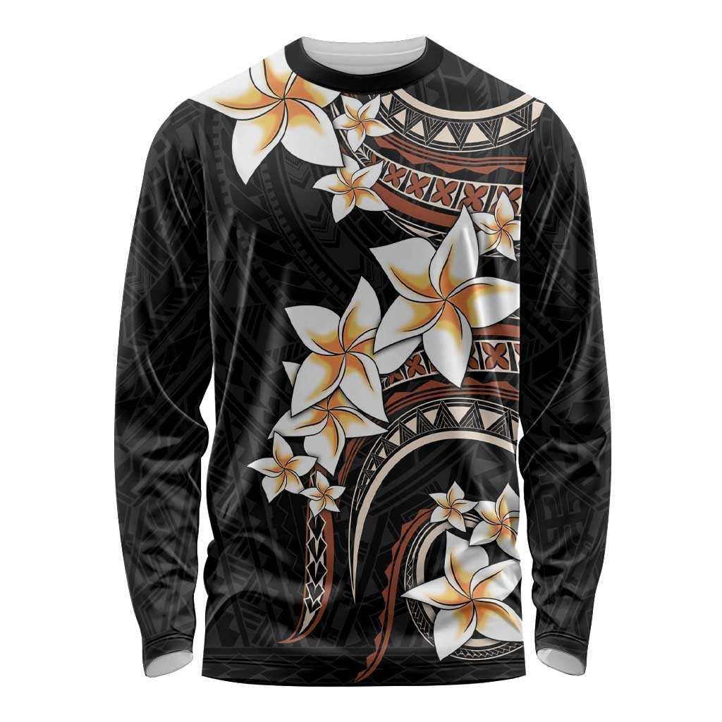 Vintage Plumeria Pacific Floral Long Sleeve Shirt LT9 Unisex Black - Polynesian Pride