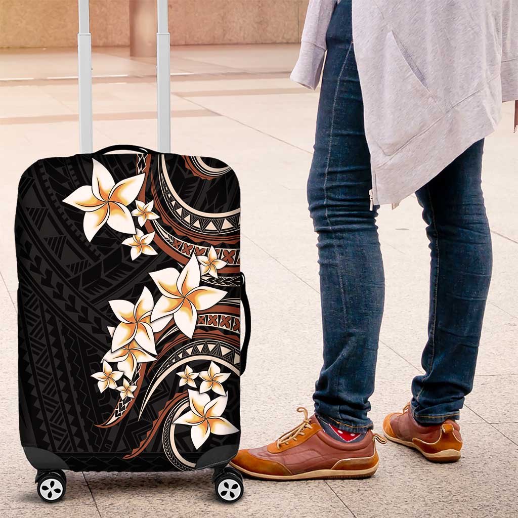 Vintage Plumeria Pacific Floral Luggage Cover LT9 Black - Polynesian Pride