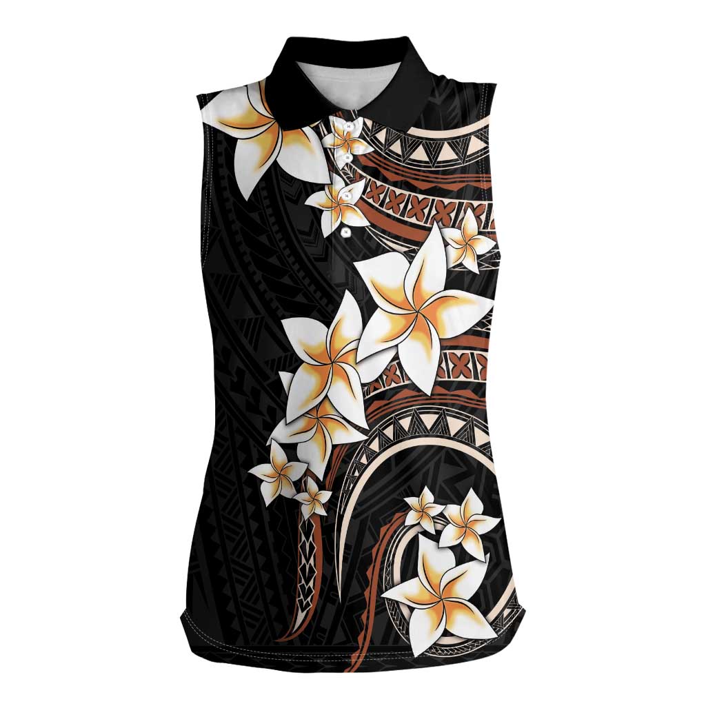Vintage Plumeria Pacific Floral Women Sleeveless Polo Shirt