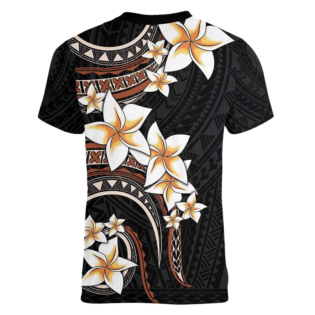 Vintage Plumeria Pacific Floral Women V-Neck T-Shirt