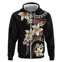 Vintage Plumeria Pacific Floral Zip Hoodie LT9 Zip Hoodie Black - Polynesian Pride