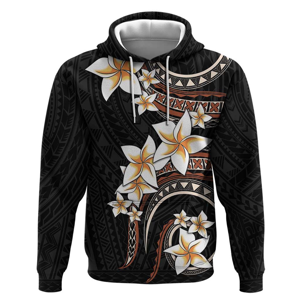 Vintage Plumeria Pacific Floral Zip Hoodie LT9 Pullover Hoodie Black - Polynesian Pride