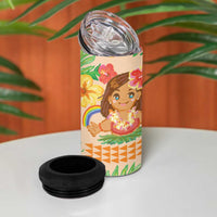 Kawaii Hula Girls 4 in 1 Can Cooler Tumbler Aloha Hibiscus Flowers