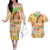 Kawaii Hula Girls Couples Matching Off The Shoulder Long Sleeve Dress and Hawaiian Shirt Aloha Hibiscus Flowers