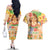 Kawaii Hula Girls Couples Matching Off The Shoulder Long Sleeve Dress and Hawaiian Shirt Aloha Hibiscus Flowers