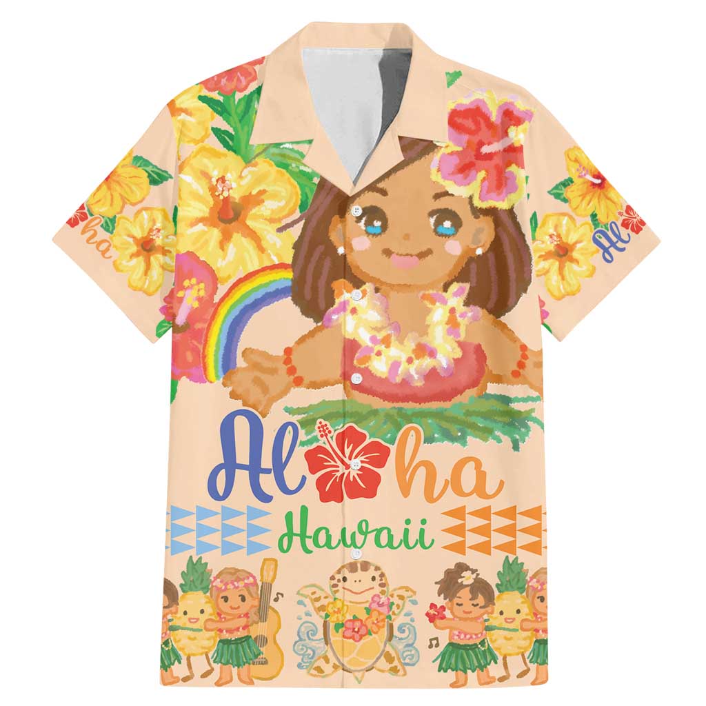 Kawaii Hula Girls Family Matching Mermaid Dress and Hawaiian Shirt Aloha Hibiscus Flowers