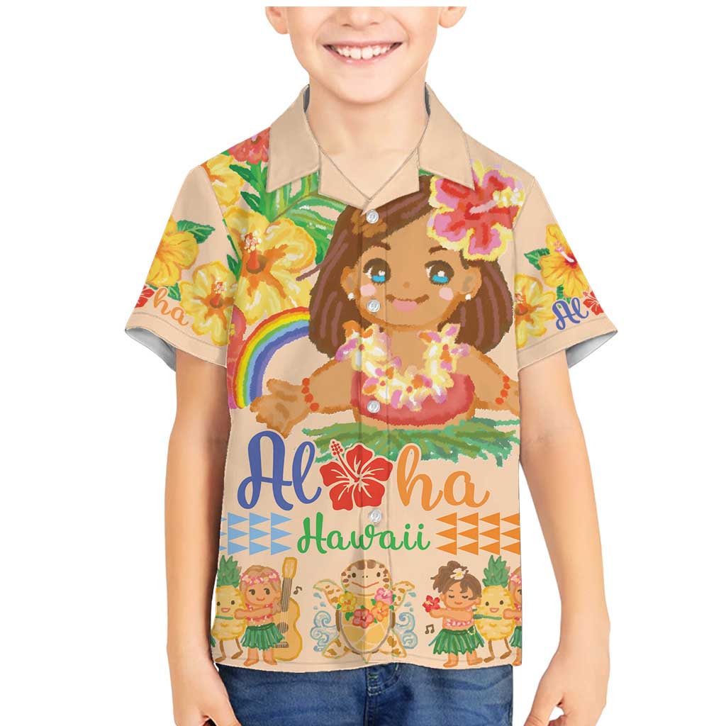 Kawaii Hula Girls Family Matching Mermaid Dress and Hawaiian Shirt Aloha Hibiscus Flowers