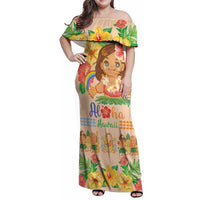 Kawaii Hula Girls Family Matching Off Shoulder Maxi Dress and Hawaiian Shirt Aloha Hibiscus Flowers