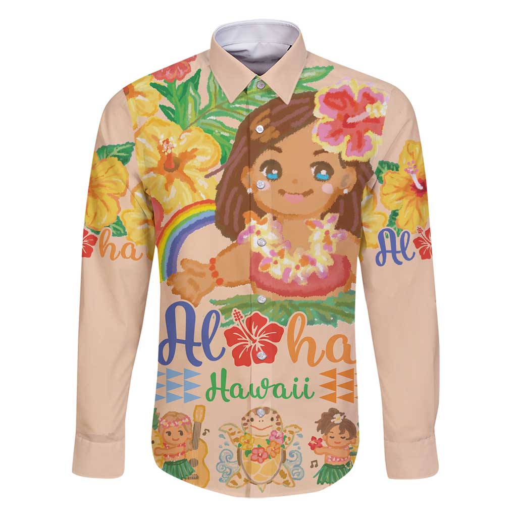 Kawaii Hula Girls Family Matching Summer Maxi Dress and Hawaiian Shirt Aloha Hibiscus Flowers