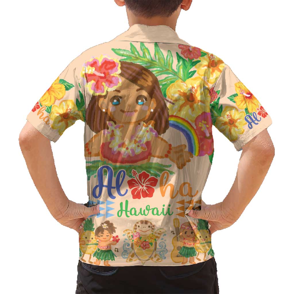 Kawaii Hula Girls Family Matching Tank Maxi Dress and Hawaiian Shirt Aloha Hibiscus Flowers