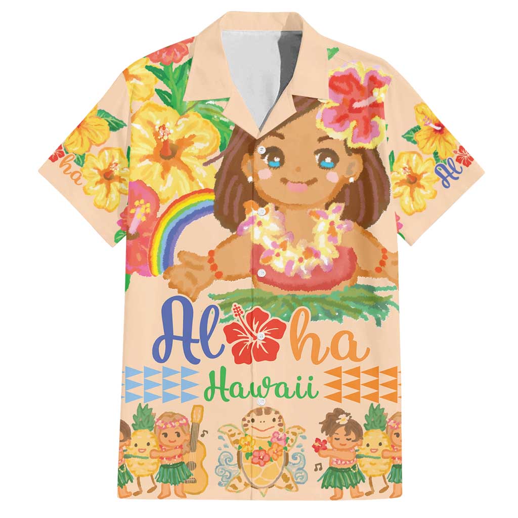 Kawaii Hula Girls Family Matching Tank Maxi Dress and Hawaiian Shirt Aloha Hibiscus Flowers