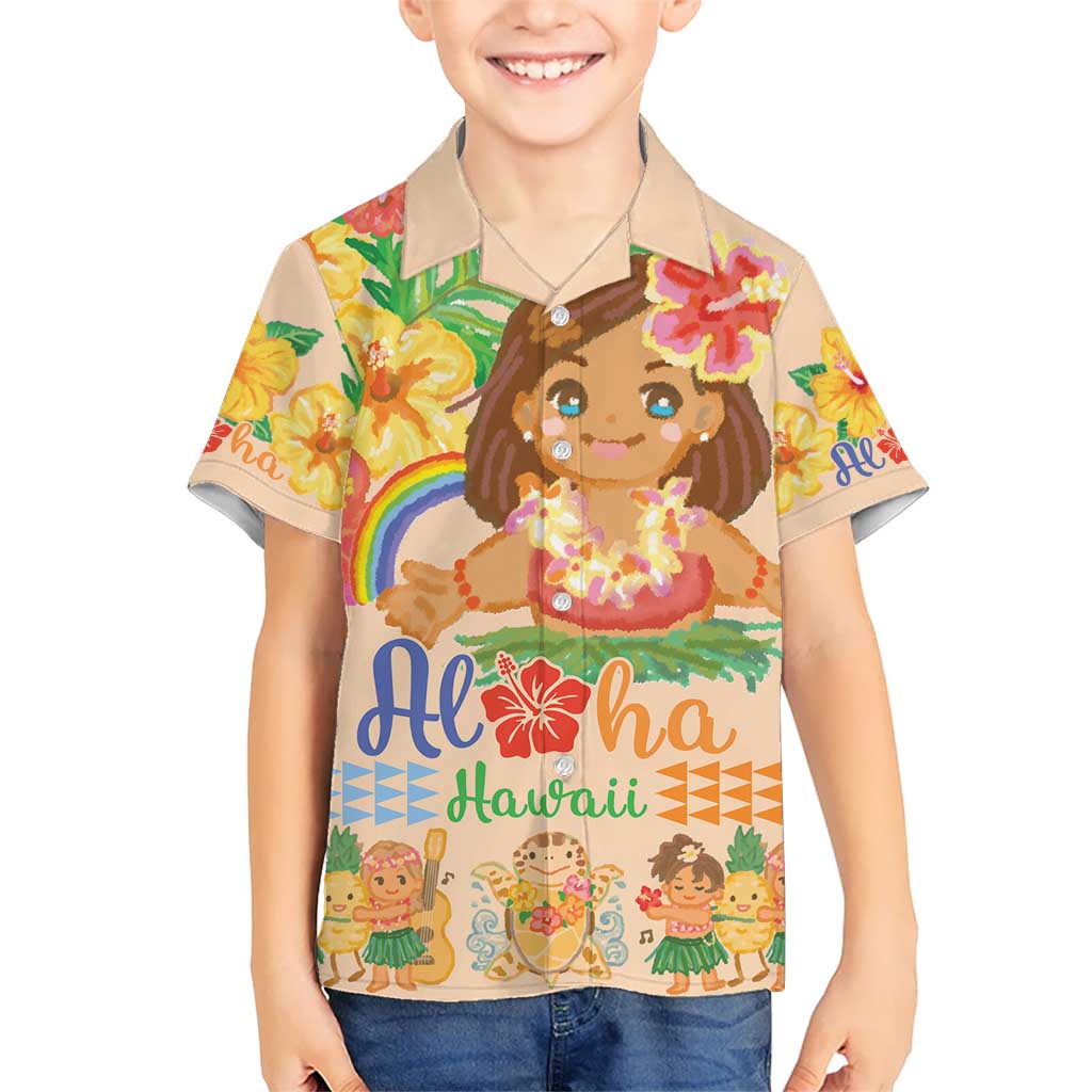 Kawaii Hula Girls Kid Hawaiian Shirt Aloha Hibiscus Flowers