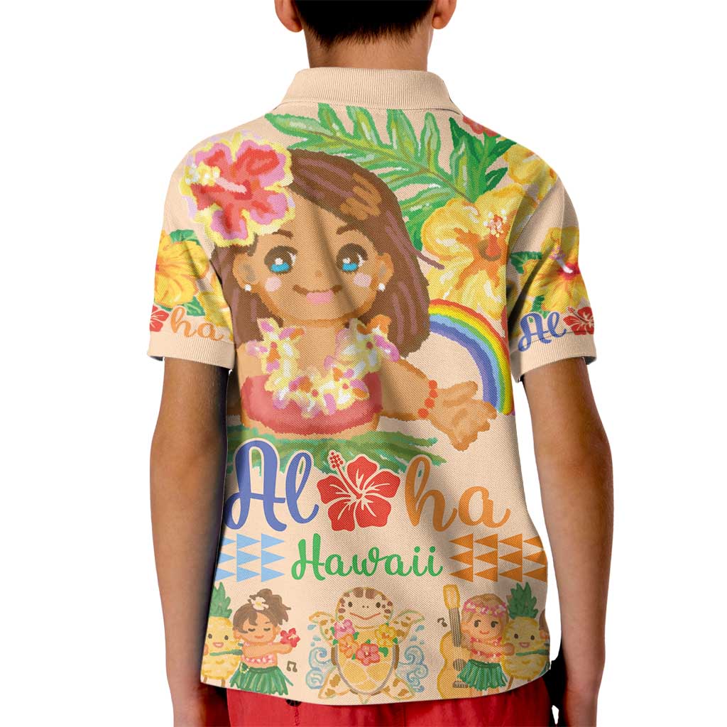 Kawaii Hula Girls Kid Polo Shirt Aloha Hibiscus Flowers