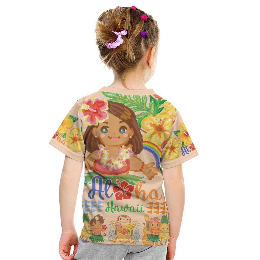 Kawaii Hula Girls Kid T Shirt Aloha Hibiscus Flowers