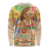 Kawaii Hula Girls Long Sleeve Shirt Aloha Hibiscus Flowers LT9 Unisex Nude - Polynesian Pride