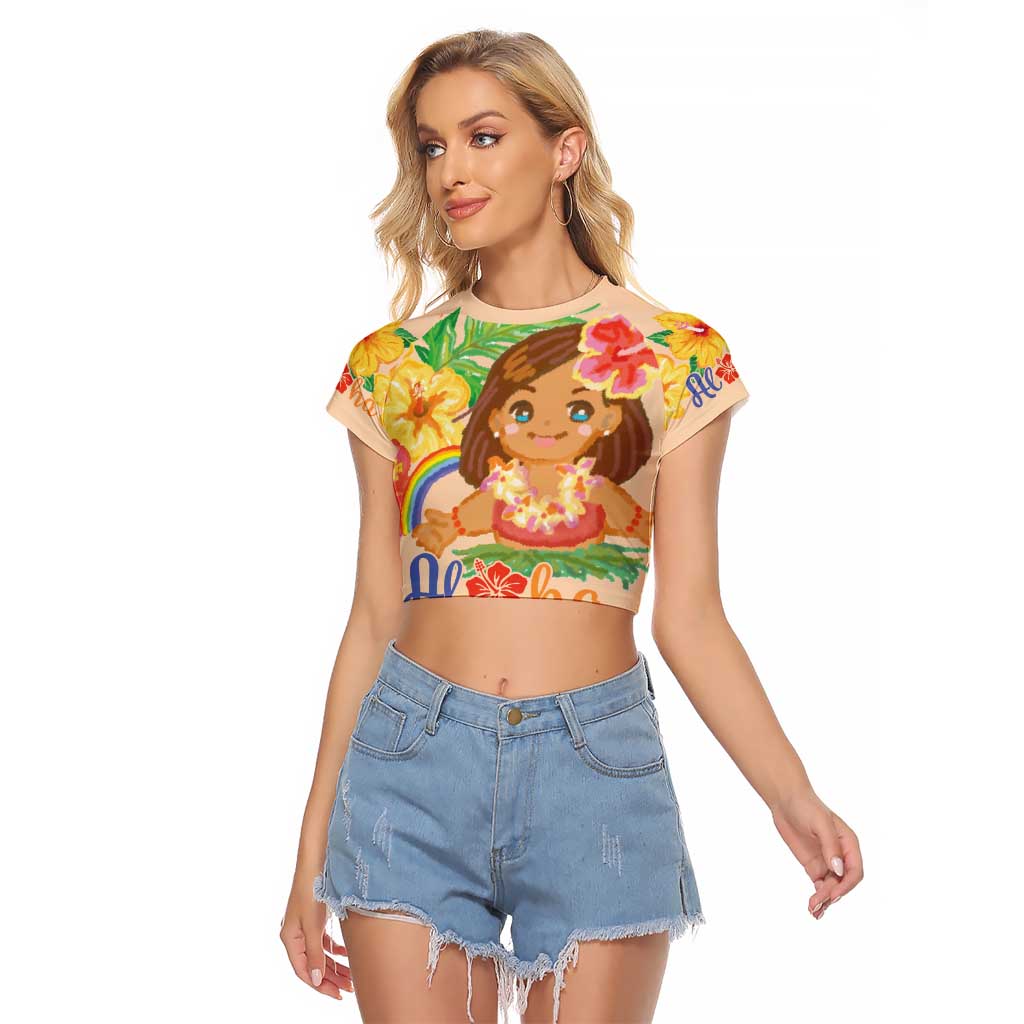 Kawaii Hula Girls Raglan Cropped T Shirt Aloha Hibiscus Flowers