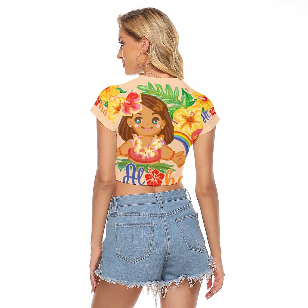 Kawaii Hula Girls Raglan Cropped T Shirt Aloha Hibiscus Flowers