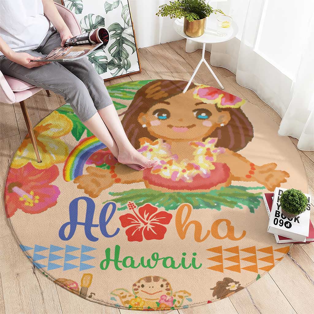 Kawaii Hula Girls Round Carpet Aloha Hibiscus Flowers LT9 - Polynesian Pride