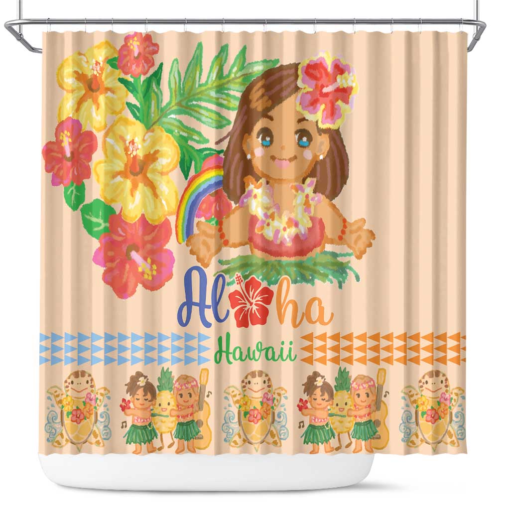 Kawaii Hula Girls Shower Curtain Aloha Hibiscus Flowers LT9 Nude - Polynesian Pride