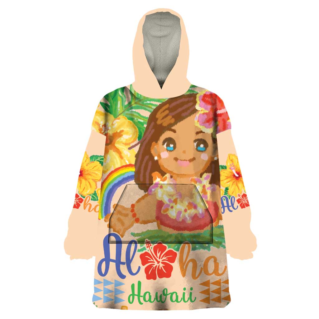 Kawaii Hula Girls Wearable Blanket Hoodie Aloha Hibiscus Flowers LT9 One Size Nude - Polynesian Pride