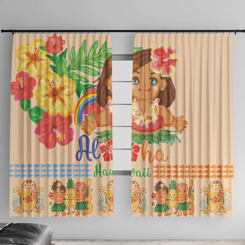 Kawaii Hula Girls Window Curtain Aloha Hibiscus Flowers LT9 With Hooks Nude - Polynesian Pride