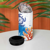 Hibiscus Turtle Tattoo Coral Reef 4 in 1 Can Cooler Tumbler with Polynesian Tribal