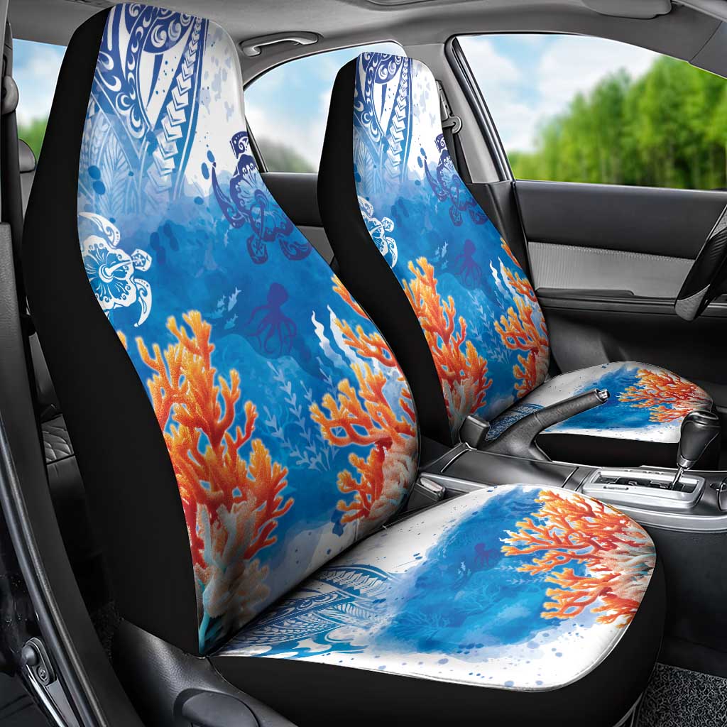 Hibiscus Turtle Tattoo Coral Reef Car Seat Cover with Polynesian Tribal
