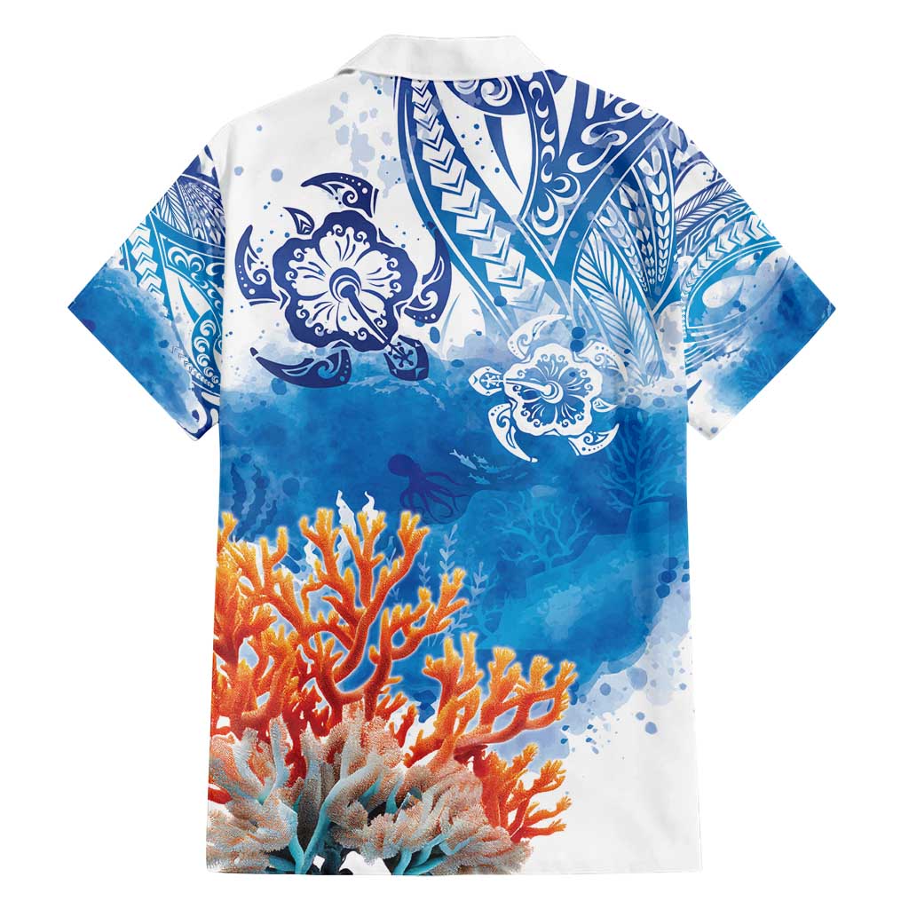 Hibiscus Turtle Tattoo Coral Reef Family Matching Tank Maxi Dress and Hawaiian Shirt with Polynesian Tribal