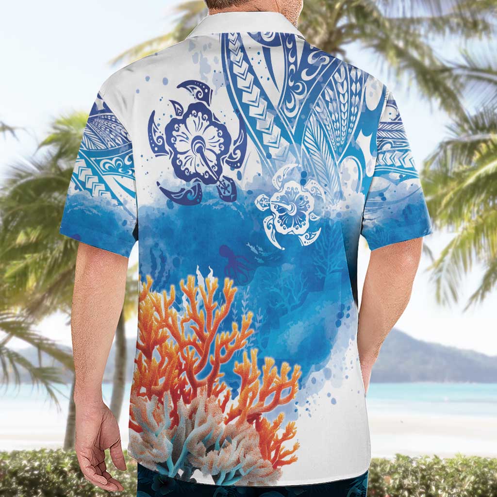 Hibiscus Turtle Tattoo Coral Reef Hawaiian Shirt with Polynesian Tribal