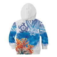 Hibiscus Turtle Tattoo Coral Reef Kid Hoodie with Polynesian Tribal