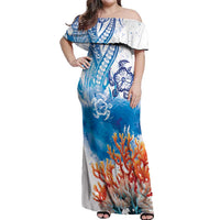 Hibiscus Turtle Tattoo Coral Reef Off Shoulder Maxi Dress with Polynesian Tribal