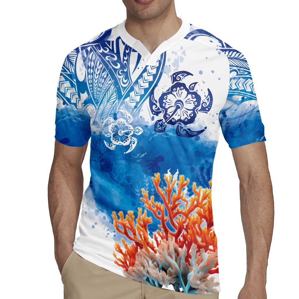 Hibiscus Turtle Tattoo Coral Reef Rugby Jersey with Polynesian Tribal
