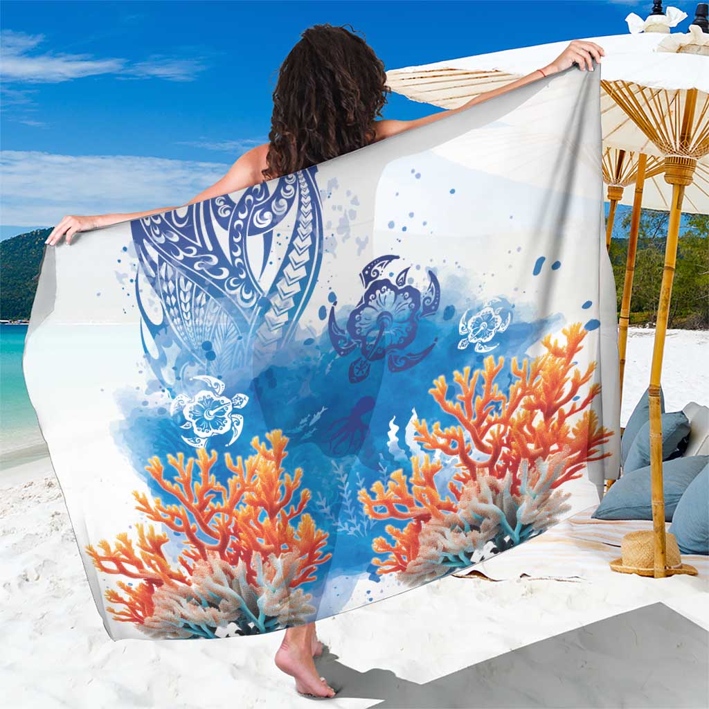 Hibiscus Turtle Tattoo Coral Reef Sarong with Polynesian Tribal LT9 One Size 44 x 66 inches White - Polynesian Pride