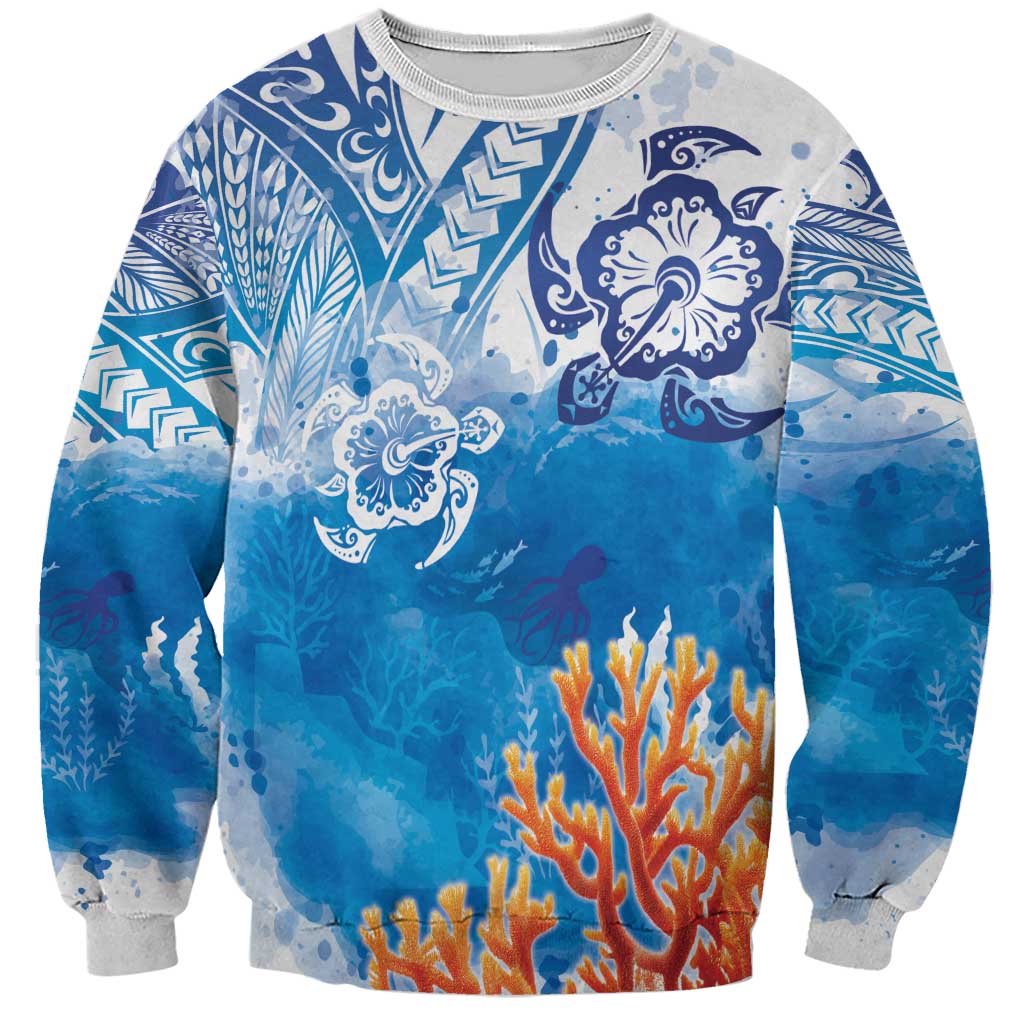 Hibiscus Turtle Tattoo Coral Reef Sweatshirt with Polynesian Tribal